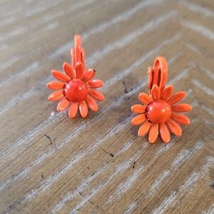 Vintage Orange Flower Clip-on Earrings